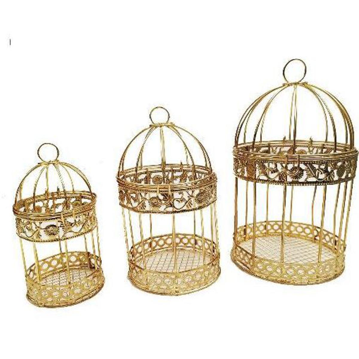 Set of 3 Metallic Bird Cages