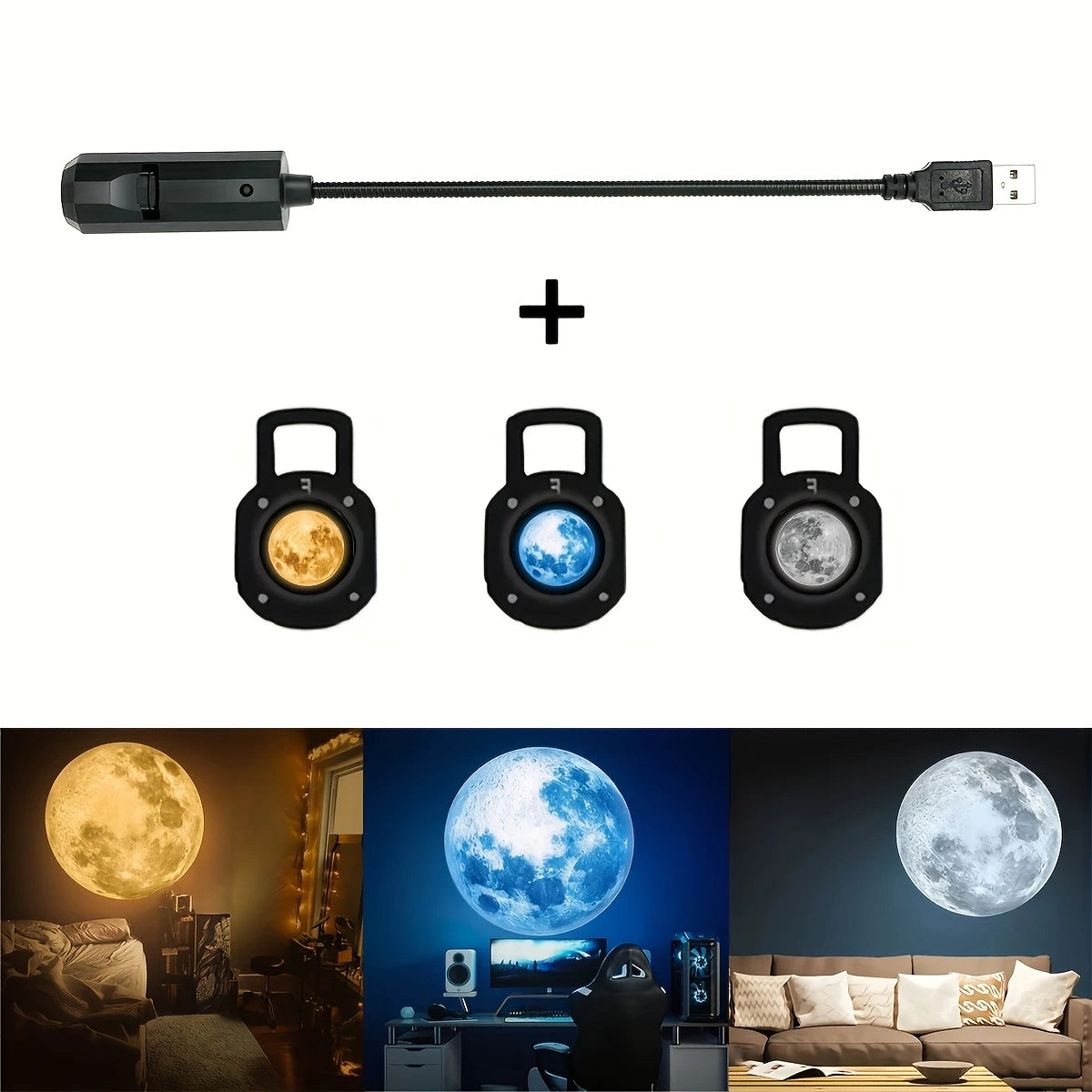 3-in-1 Rotatable USB Moon Light